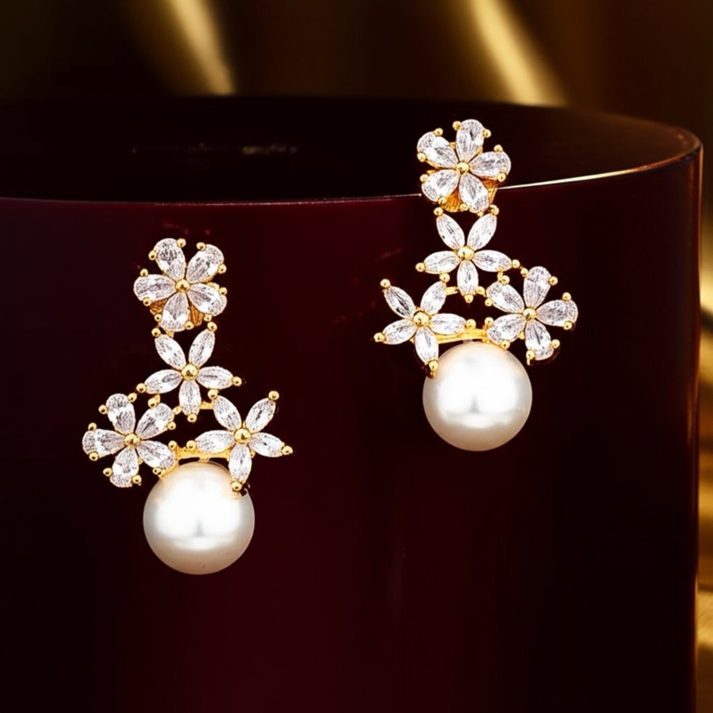 417486 Cz Short Earring With Gold Plating