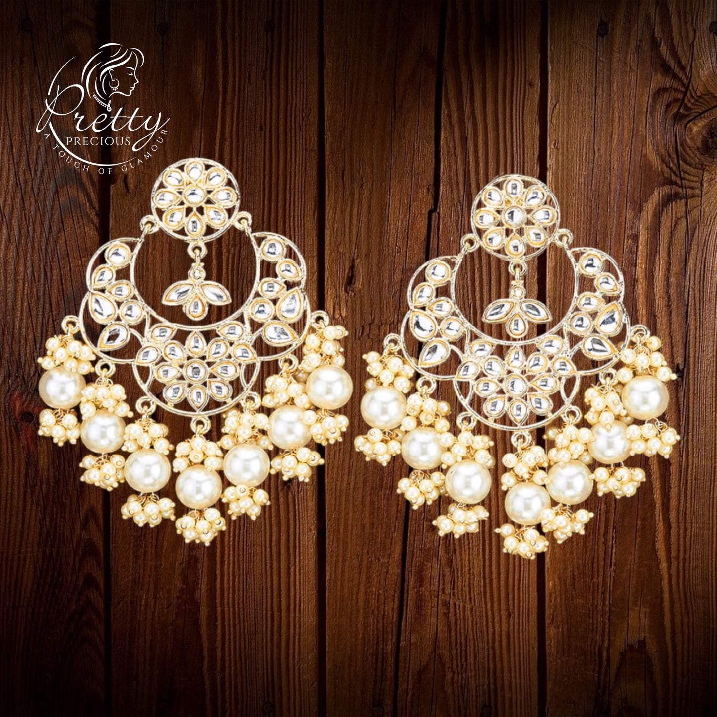 109925 Indo Western Pearl Earring With Gold Plating-White