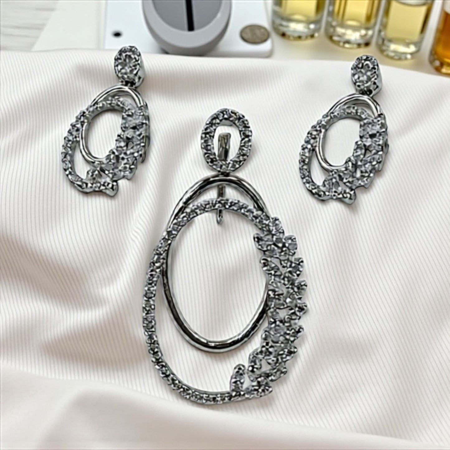 1061-American Diamond Delicate Pendant Set -Silver
