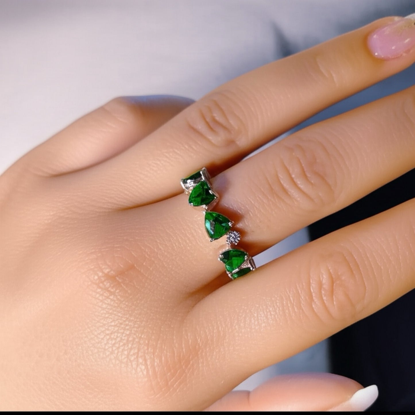 92109-RN Cz Adjustable Ring Green