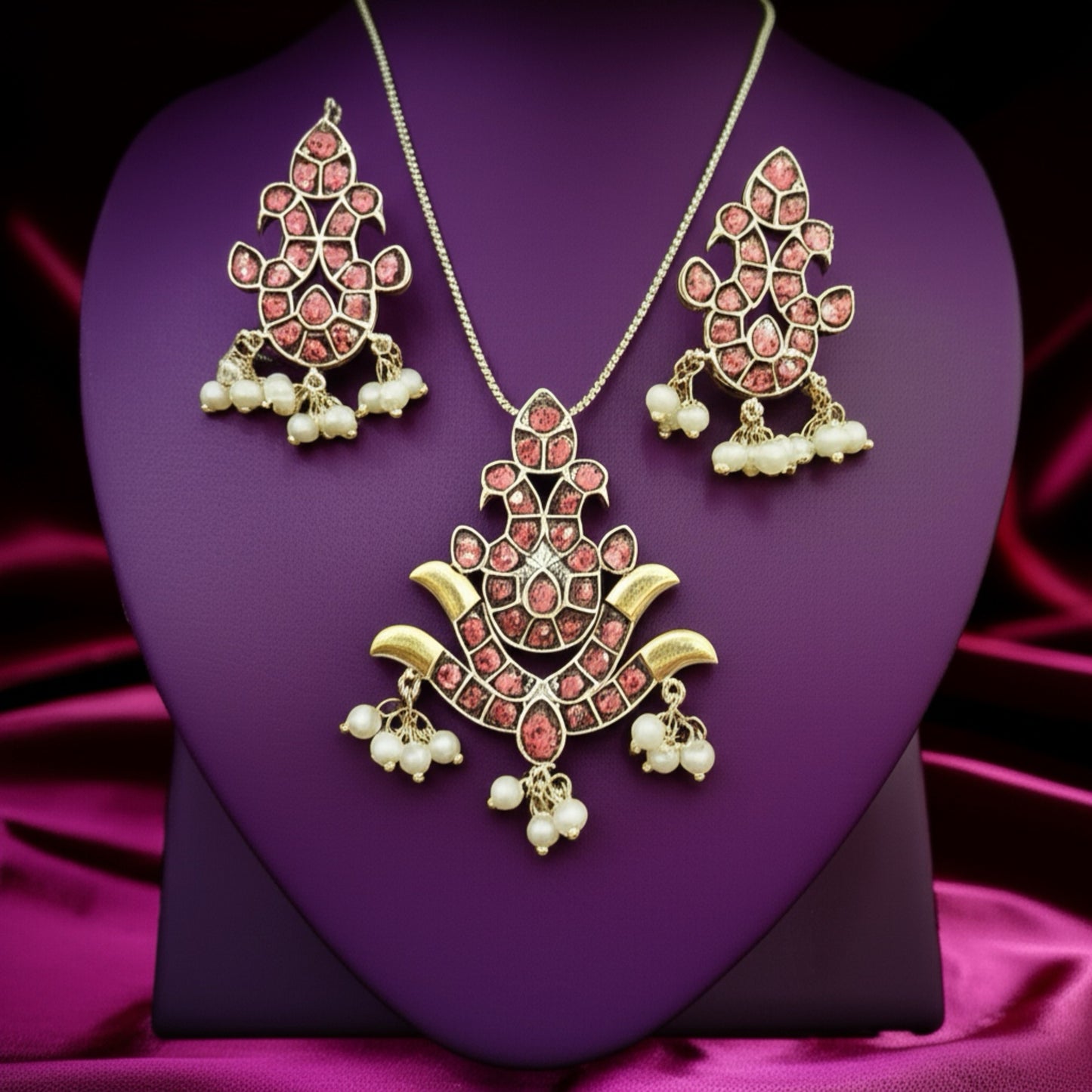805145 Pendant Set With Oxidized Plating-Ruby