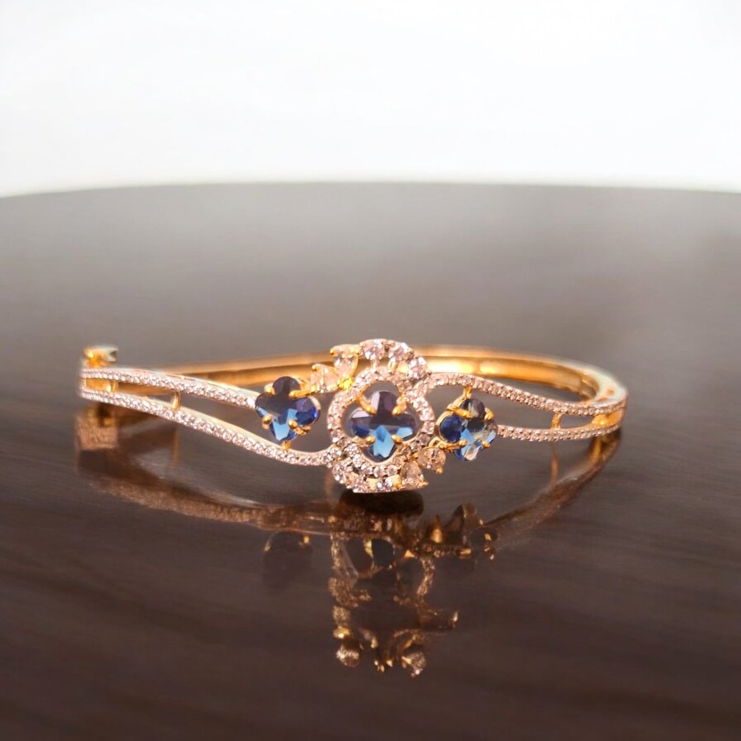 93409-KD Cubic Zirconia Classic Kada With Gold Plating-Blue