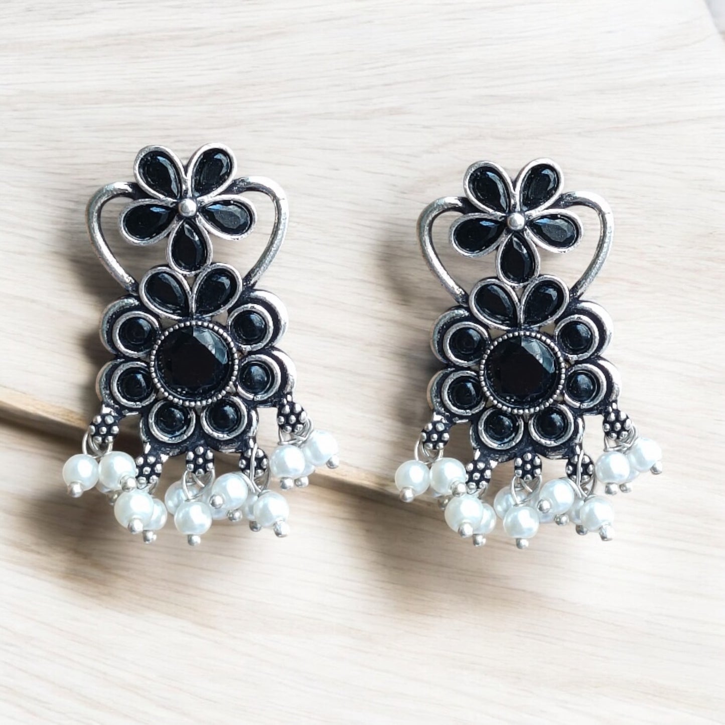 91999-ERO Pretty Precious Fashion Oxidised Silver Stylish Party Wear Earrings for Women and Girls-Black