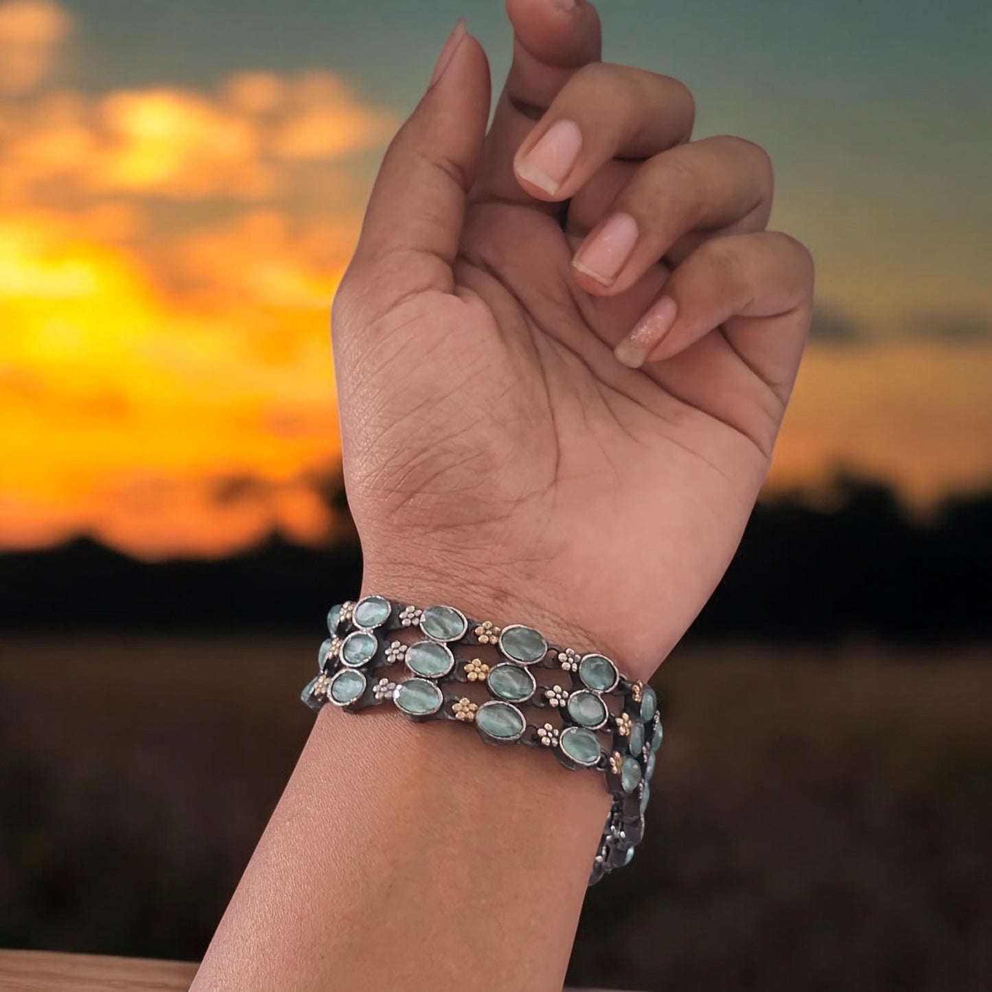 93509-BRO Classic Kada With Oxidised Plating-Aqua