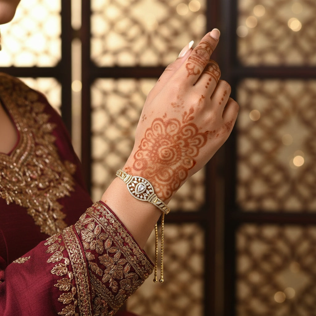 439752 Cubic Zirconia Adjustable Bracelet With Rhodium 2 Tone Plating