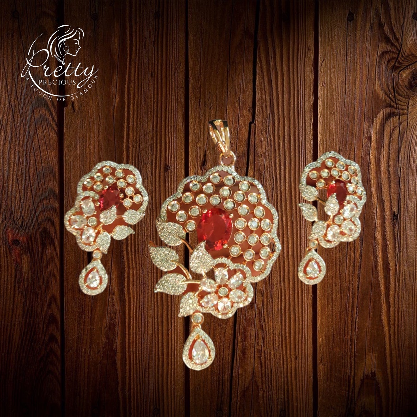 427066 Cz Delicate Pendant Set With 2 Tone Plating