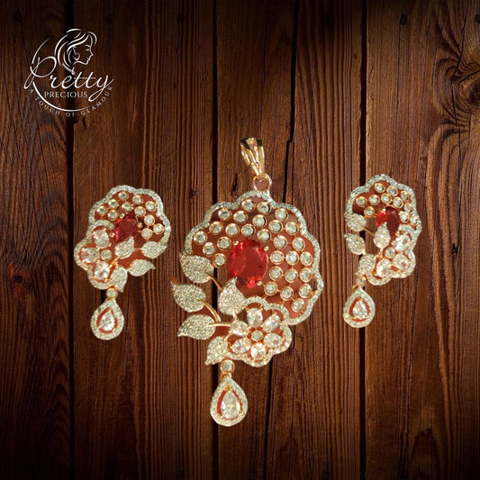 427066 Cz Delicate Pendant Set With 2 Tone Plating