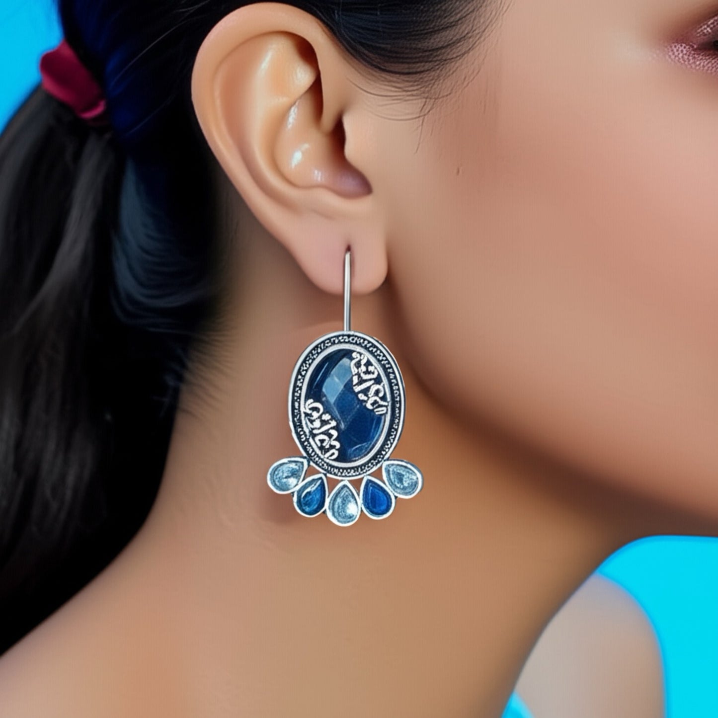 91509-ERO Pretty Precious Fashion Oxidised Silver Stylish Party Wear Earrings for Women and Girls-Blue