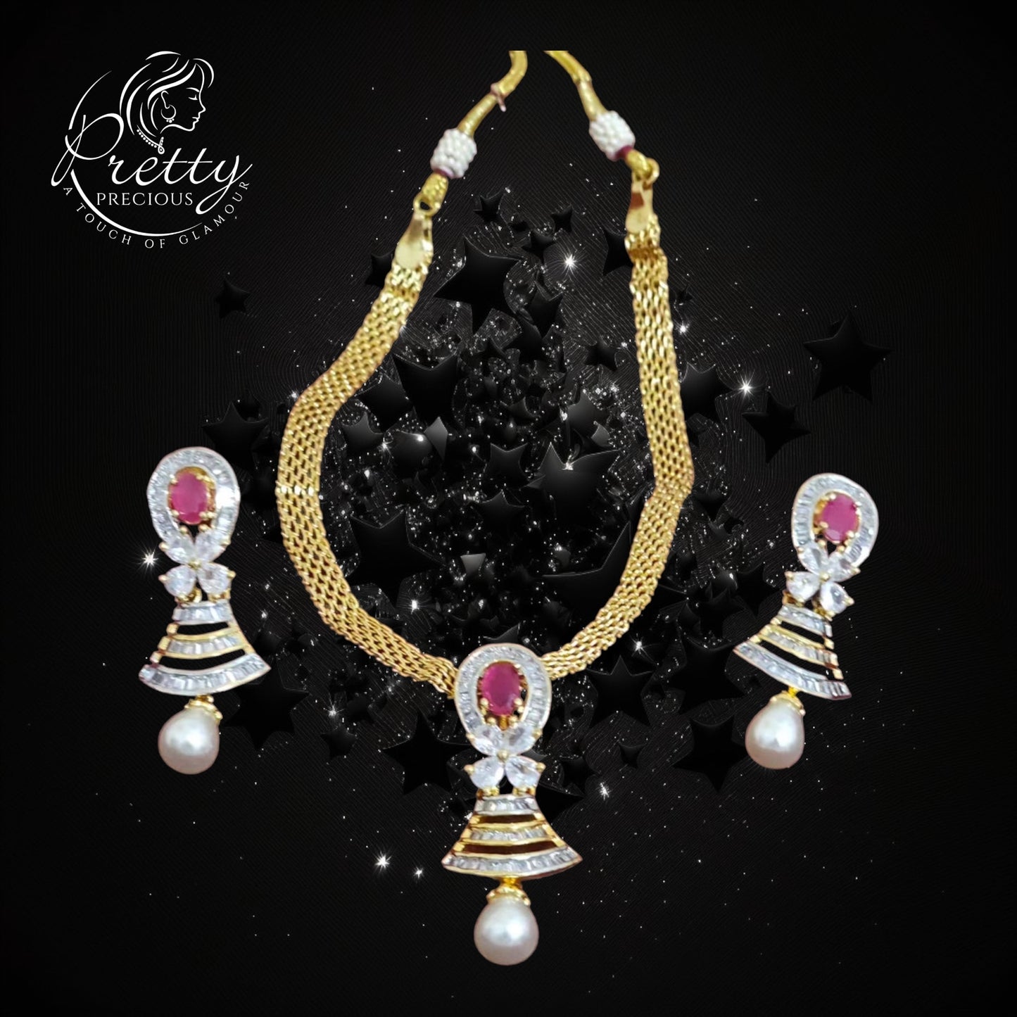 424484 Cz Classic Pendant Set With 2 Tone Plating