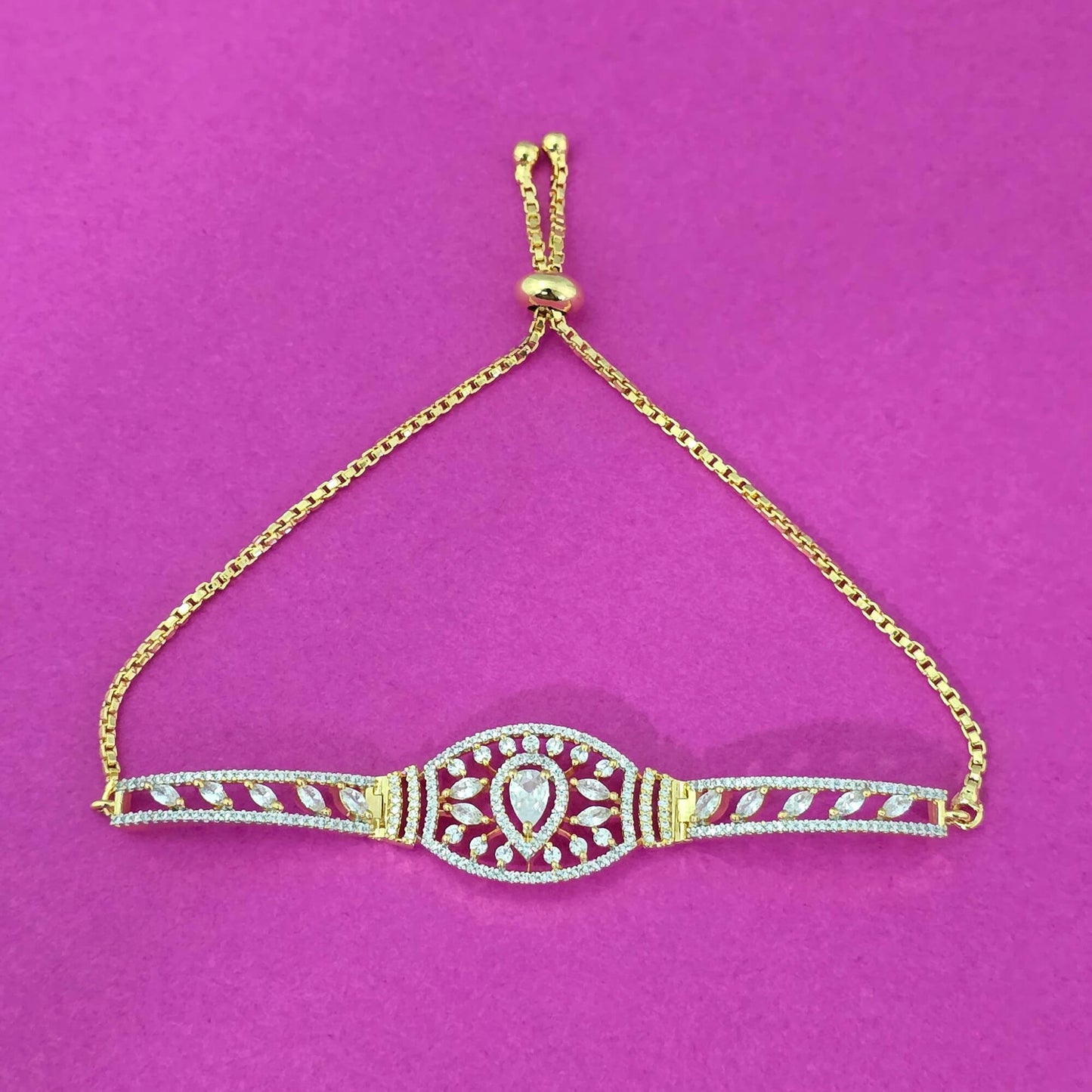 439752 Cubic Zirconia Adjustable Bracelet With Rhodium 2 Tone Plating