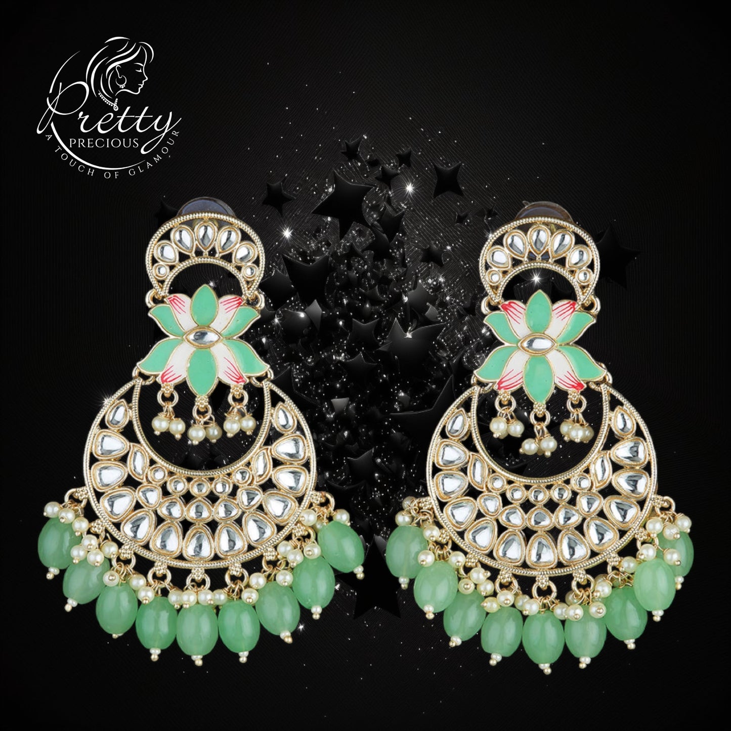 108746 Indo Western Meenakari Earring With Gold Plating-Mint