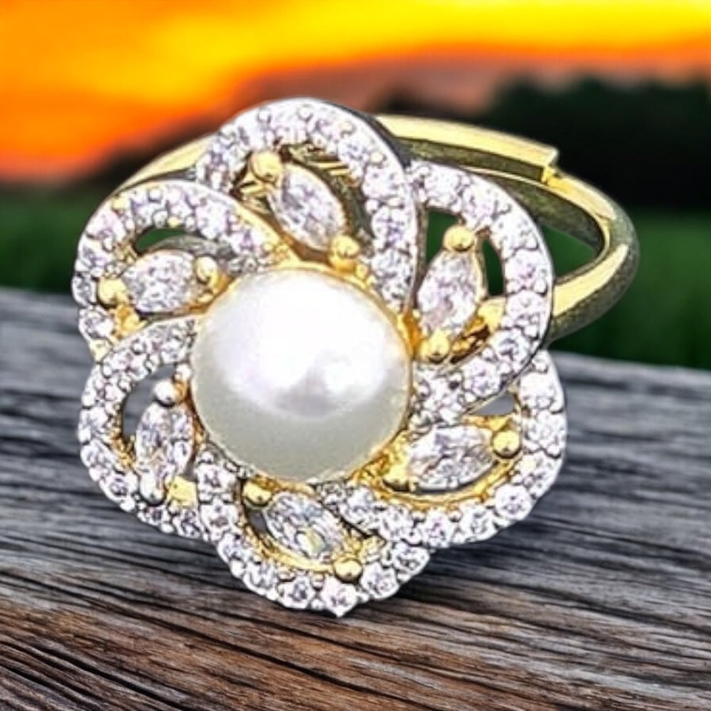 437349 Cz Adjustable Ring 2 Tone