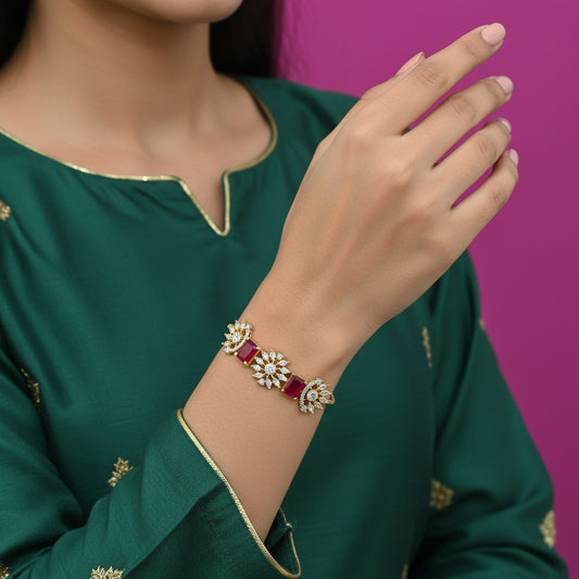 439707 Cubic Zirconia Adjustable Bracelet With 2 Tone Plating-Ruby