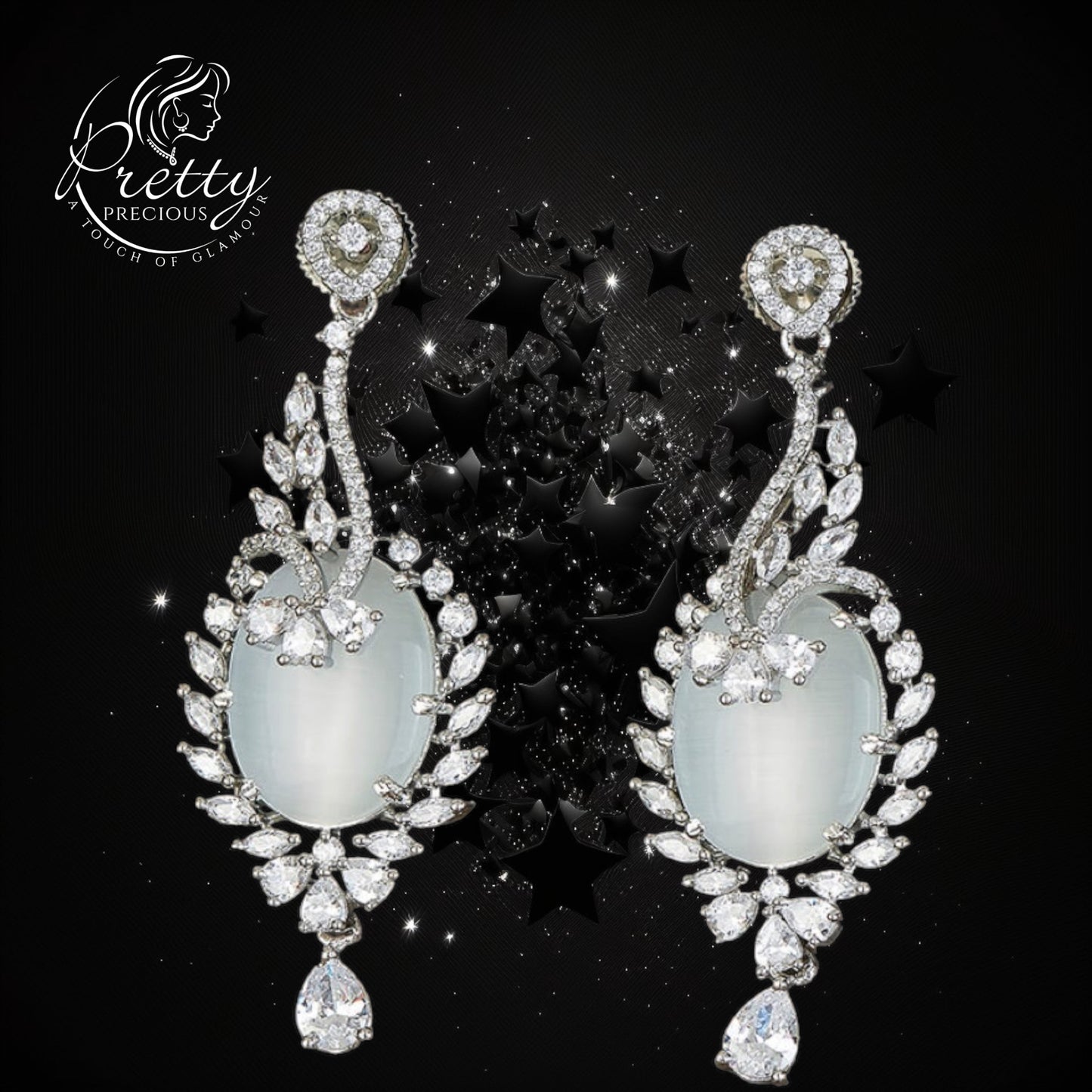 428624 Cz Classic Earring With Rhodium Plating-White