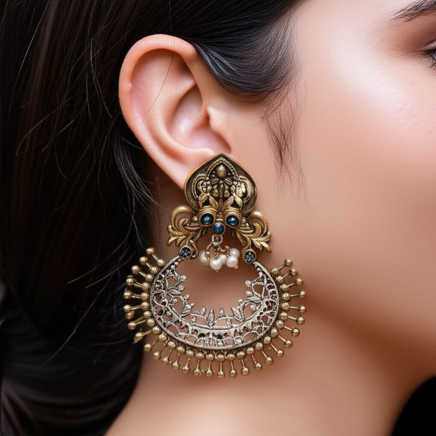 808654 Pretty Precious Fashion Oxidised Silver Stylish Party Wear Earrings for Women and Girls