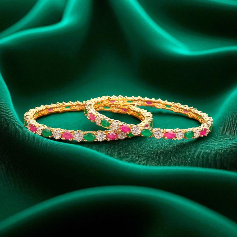 428914 Cz Classic Bangles With Gold Plating-Ruby Green-Size 2.8