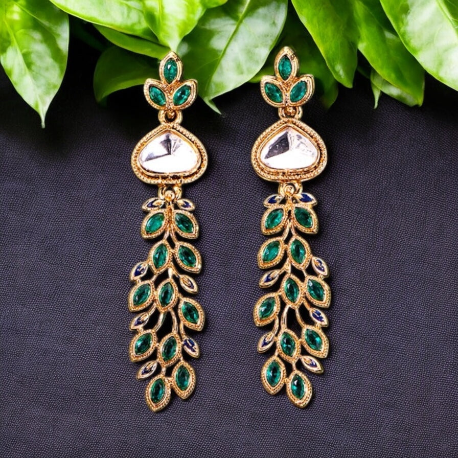 111661-Indo Western (Kundan) Earring-Green