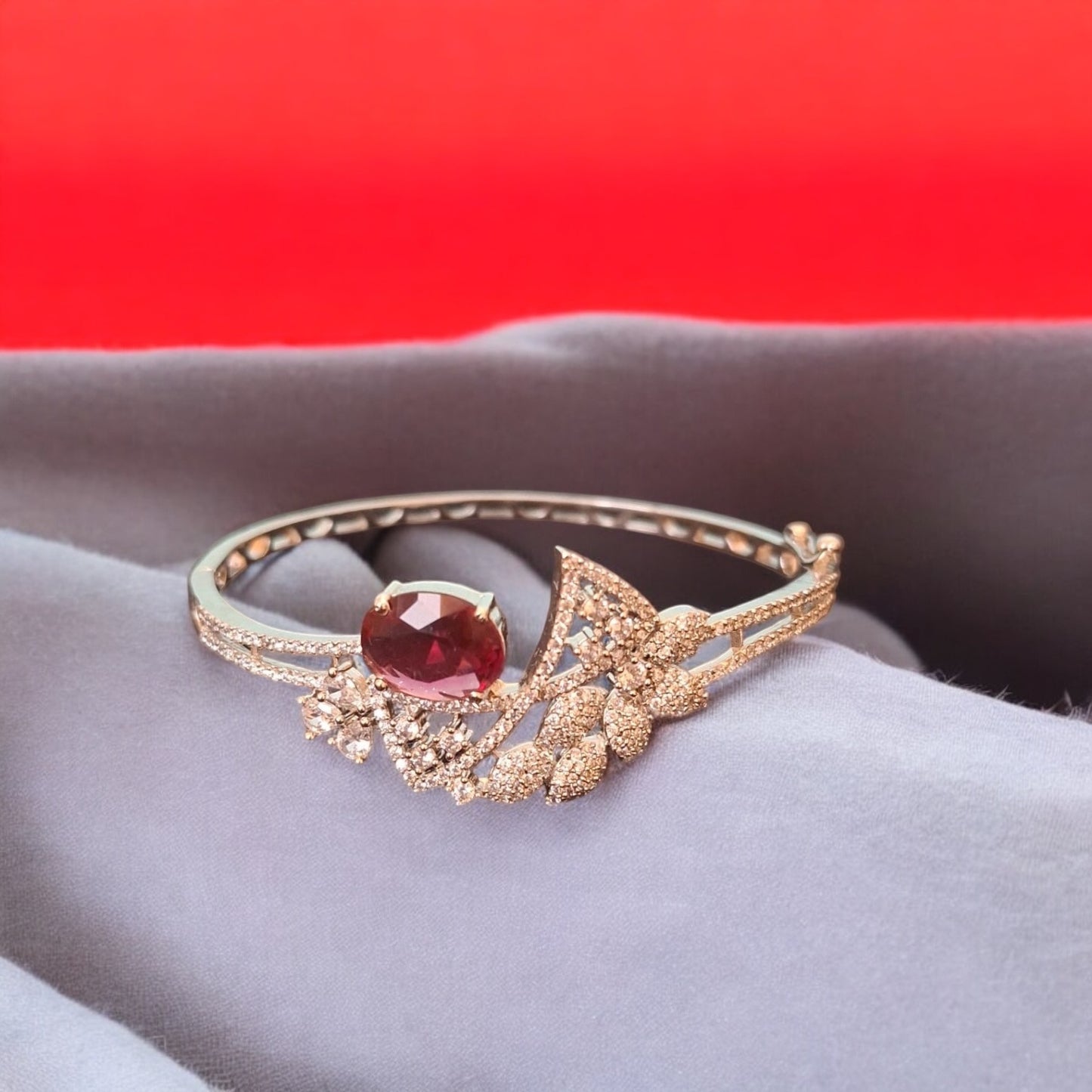 429369 Cubic Zirconia Classic Kada With Rhodium Plating-Ruby