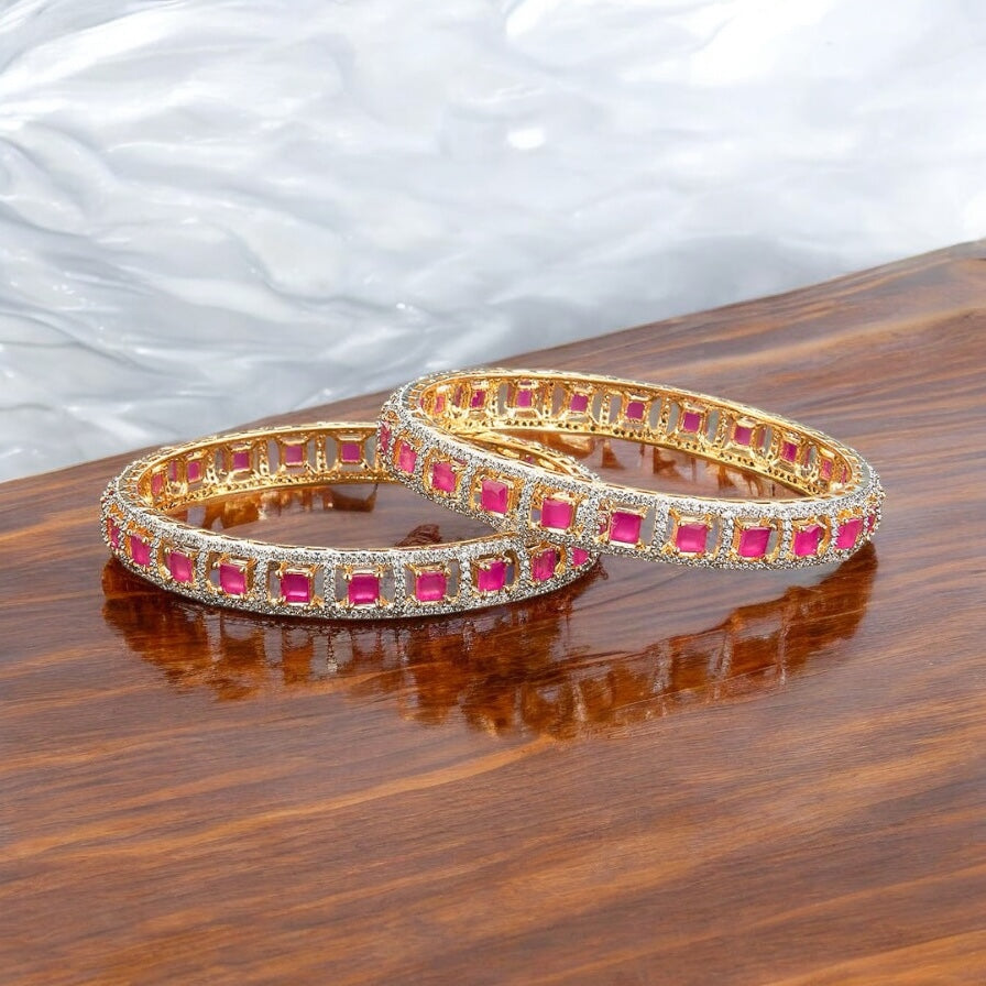 429814 Cz Bangles With Gold Plating-Size 2.6 (Ruby)