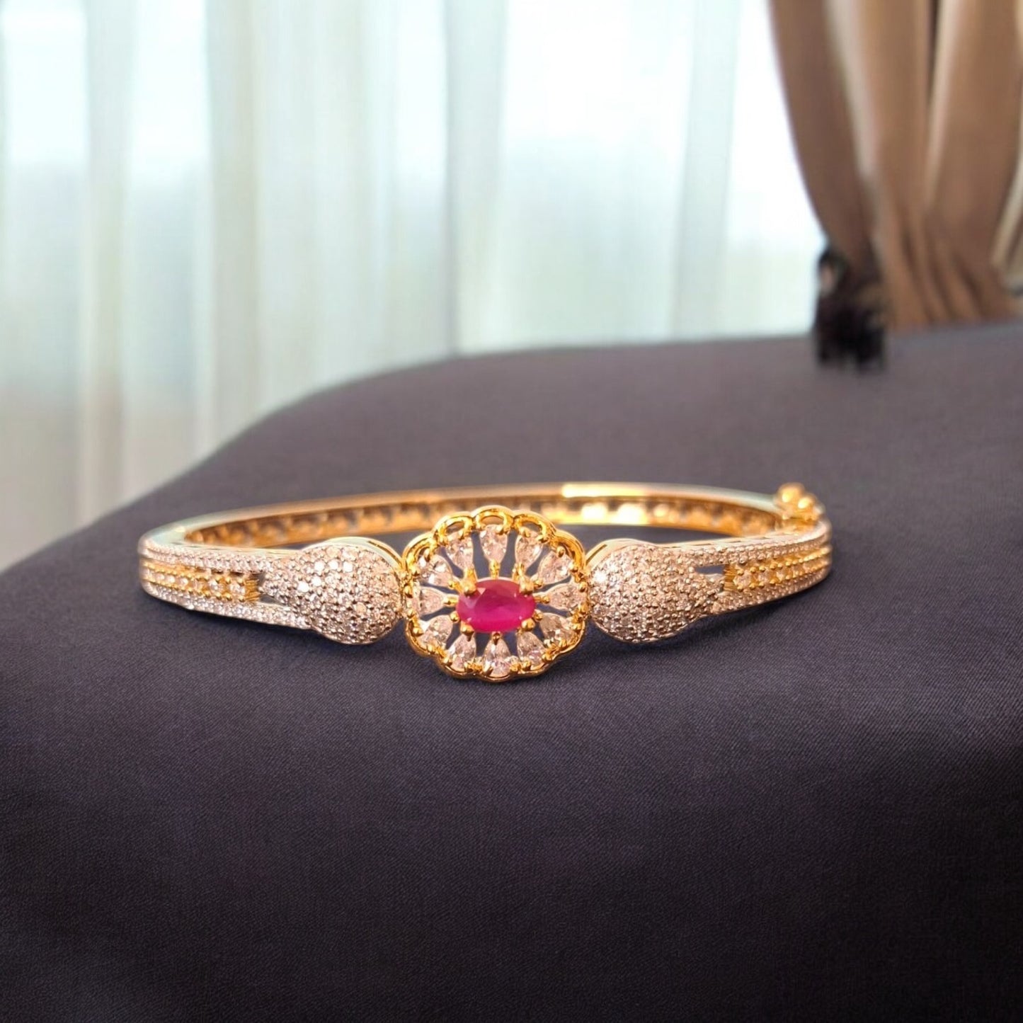 94259-KD Cubic Zirconia Classic Kada With Gold Plating-Ruby