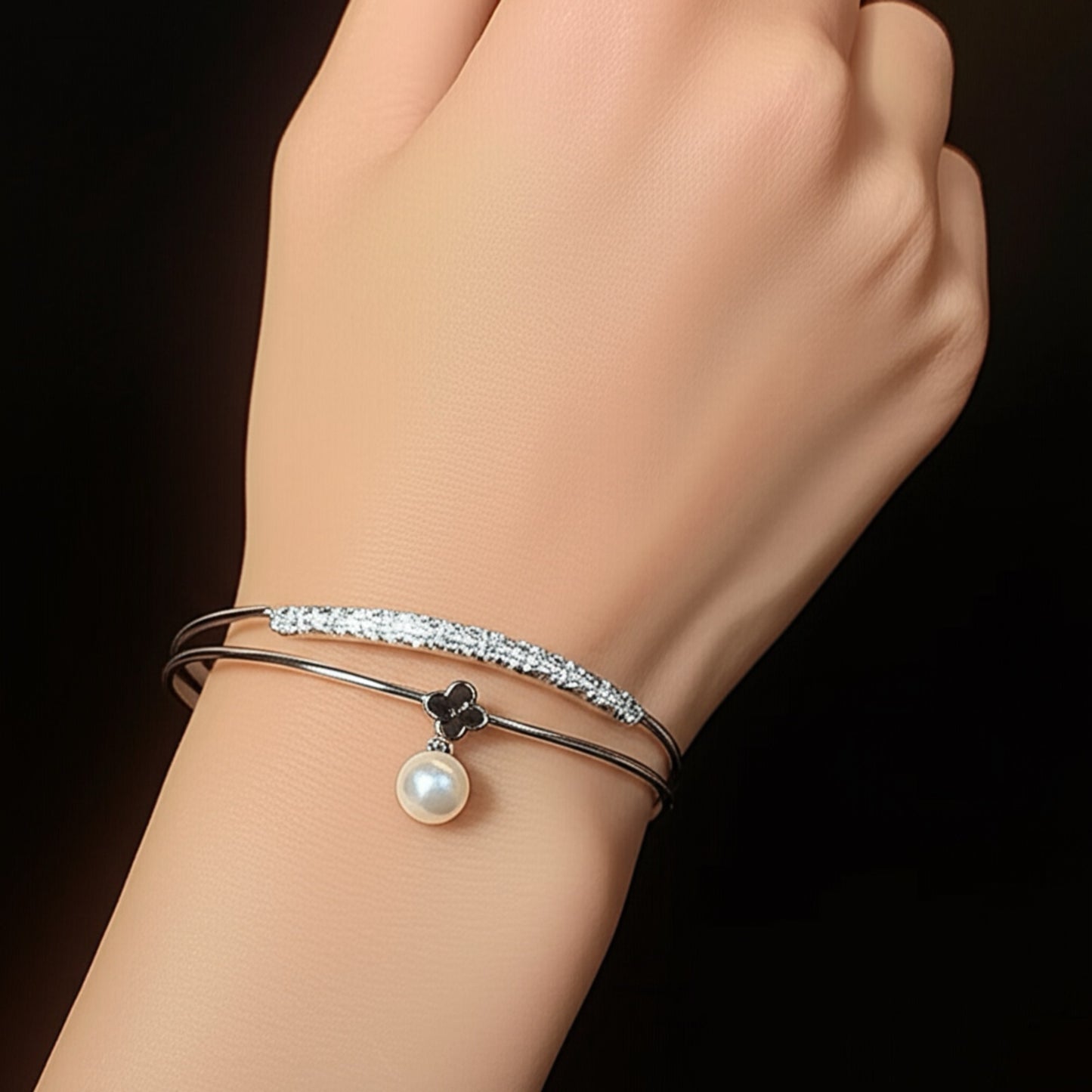 122381-Western Classic Trendy Kada with Rose & Silver Plating