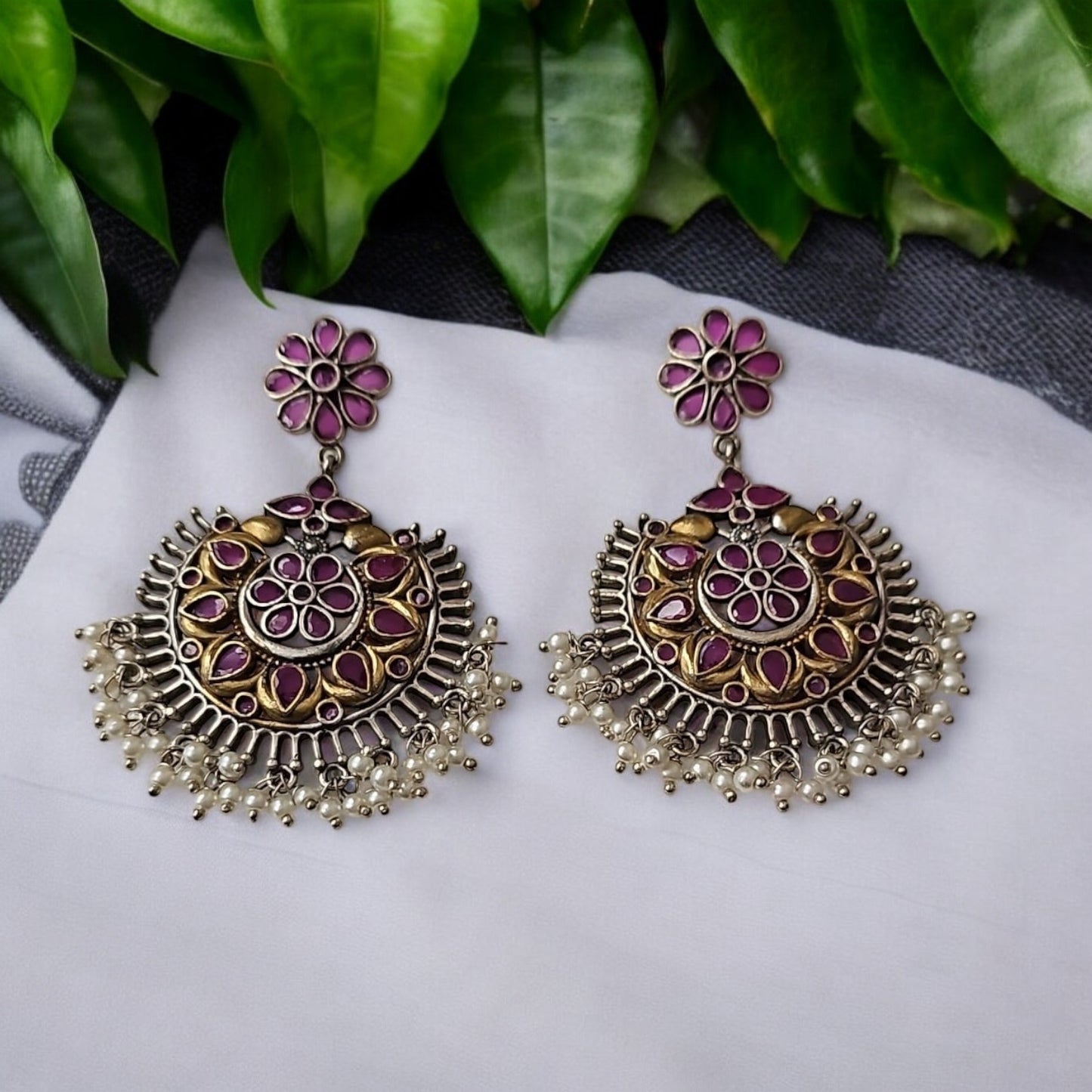 803751 Classic Earring With Oxidised Plating-Ruby