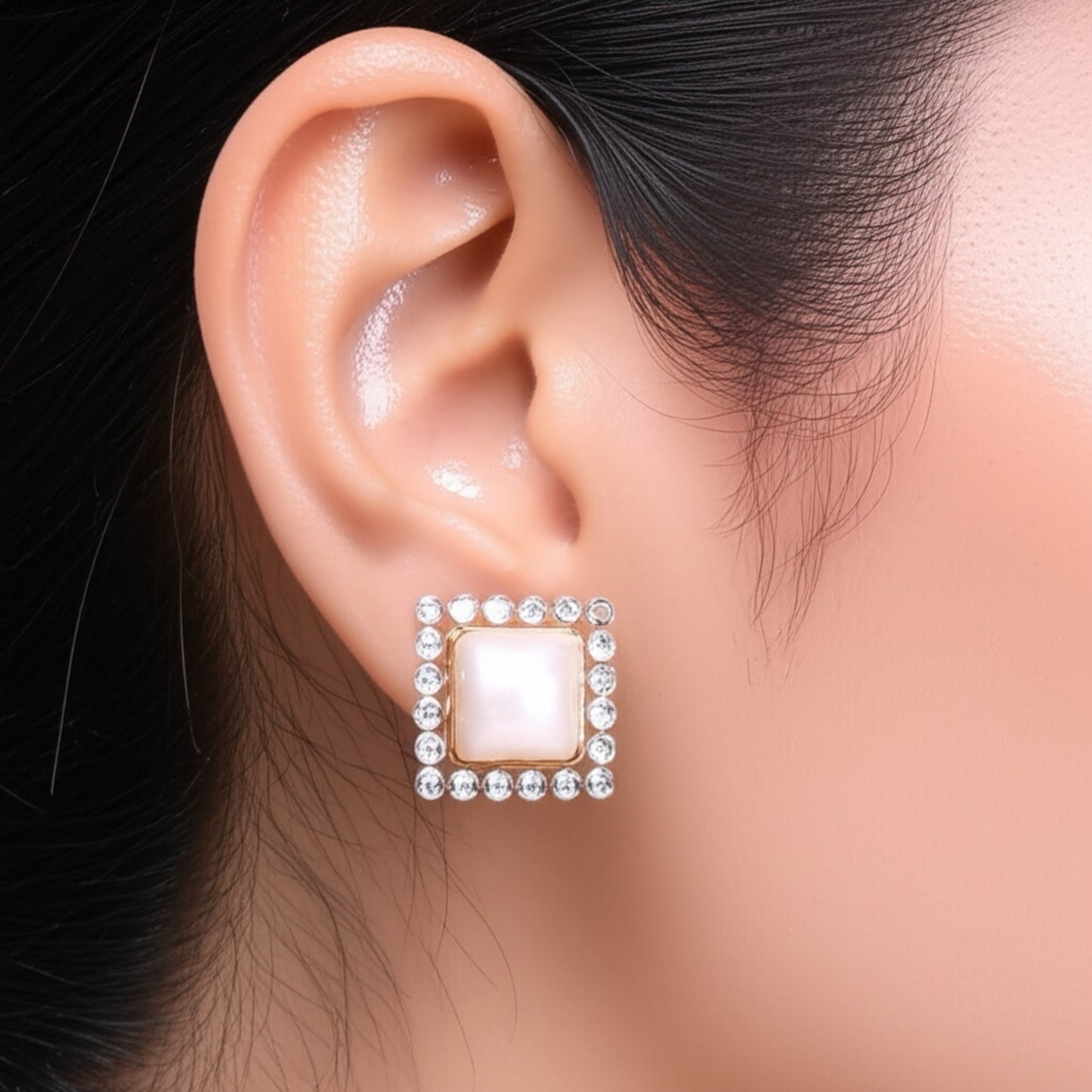 433442 CZ Earring With 2 Tone Rhodium Plating