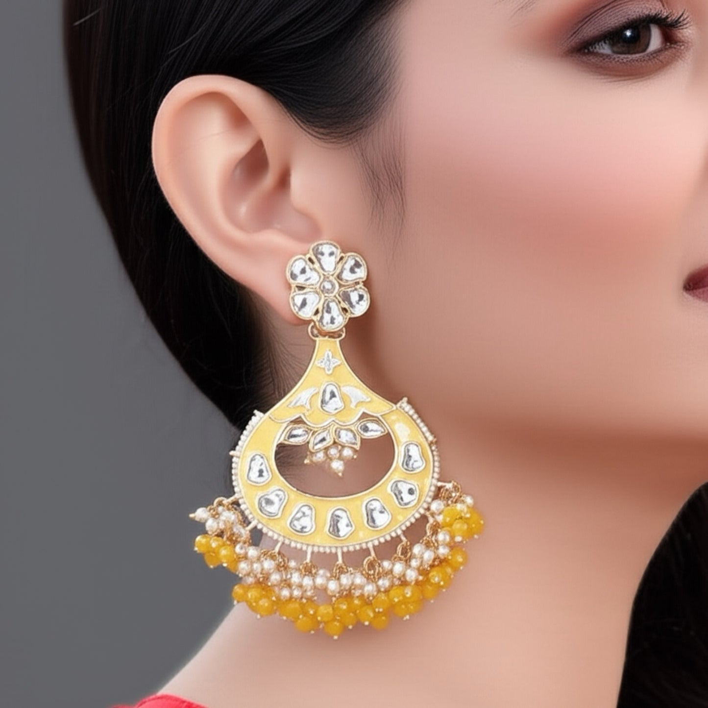 110721-Indo Western (Kundan) Earring-Yellow