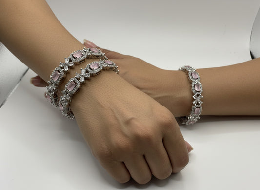 1002 Cz Classic Bangles-Size 2.8 Silver-Pink