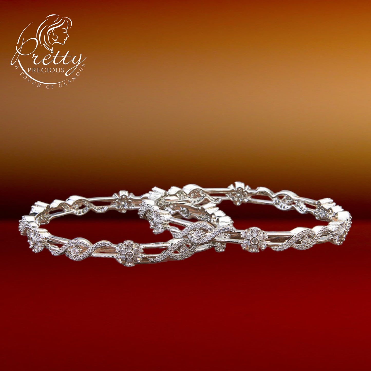 425588 Cubic Zirconia Delicate Bangles With Rhodium Plating-Size 2.4