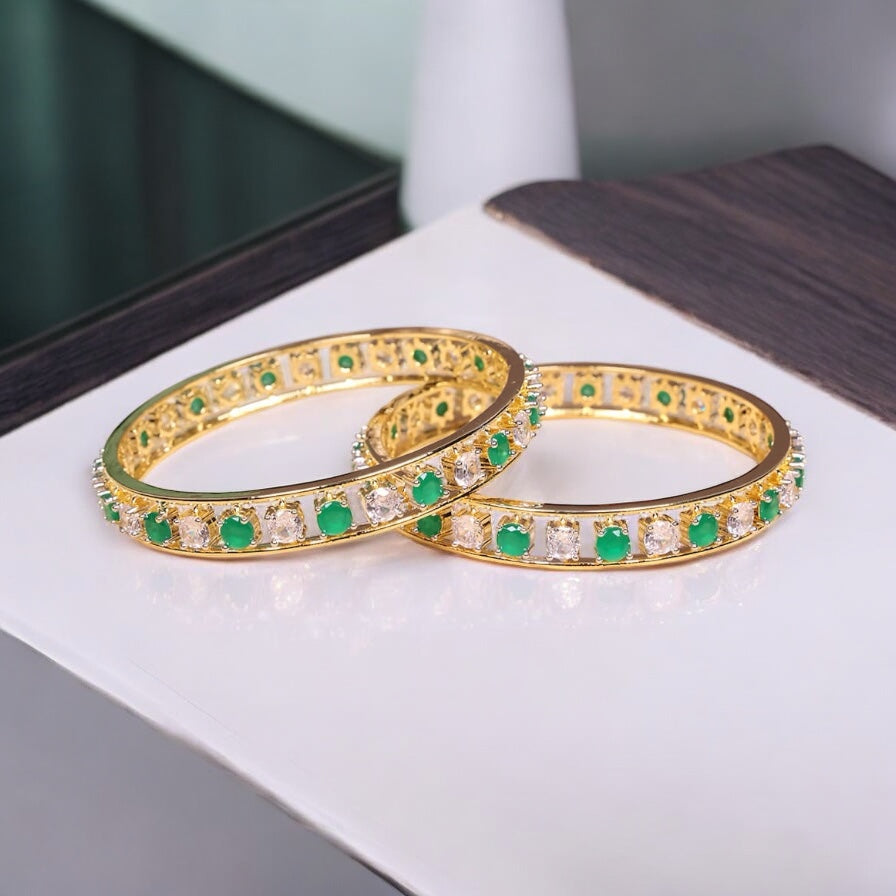 431066 Cz Bangles With Gold Plating-Size 2.6 (Green-White)