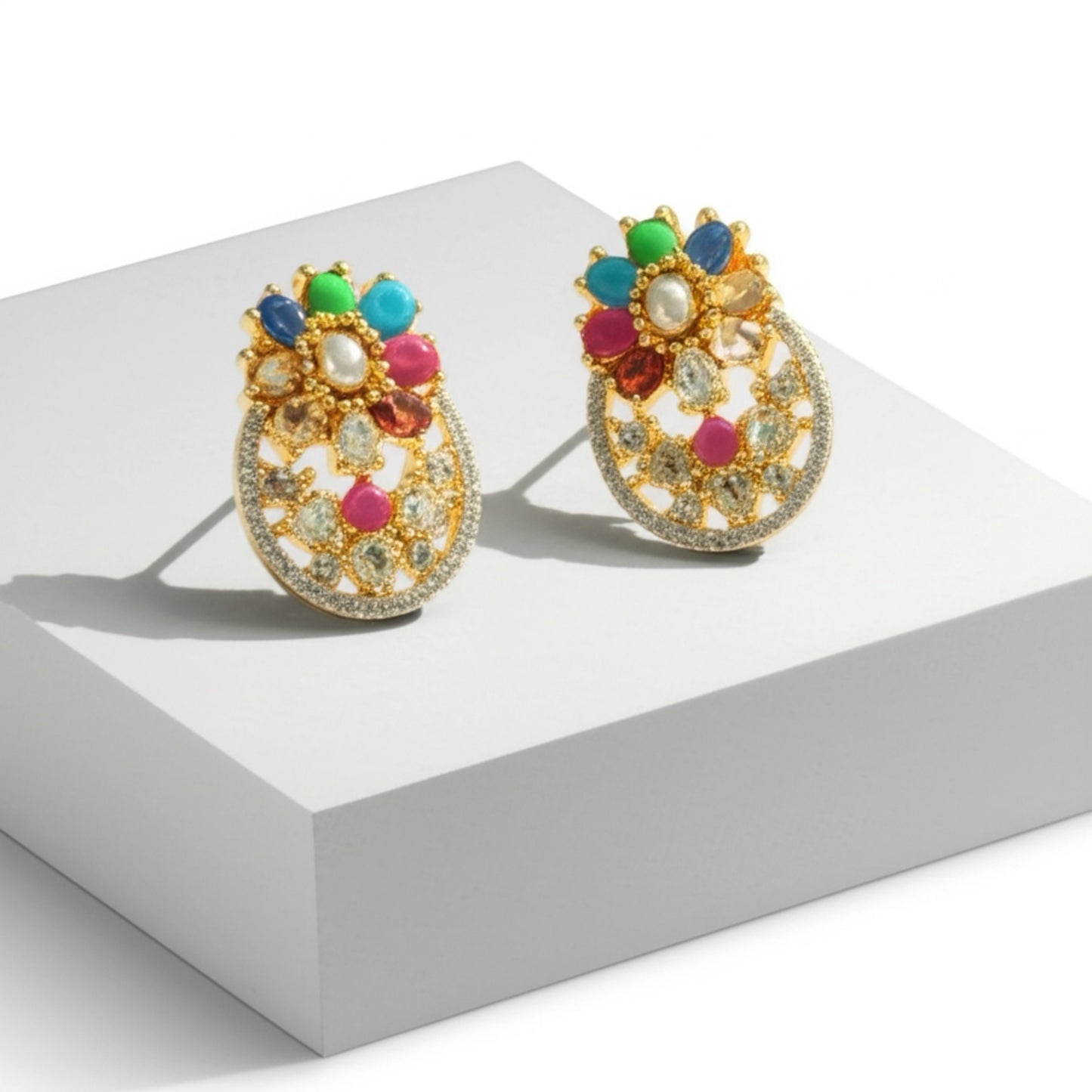 93259-ER  CZ Earring With Gold/Rhodium Plating-Design 2