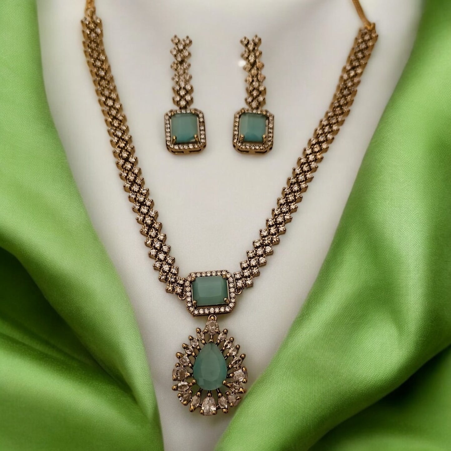 95909-NS Cz Delicate Necklace-Aqua