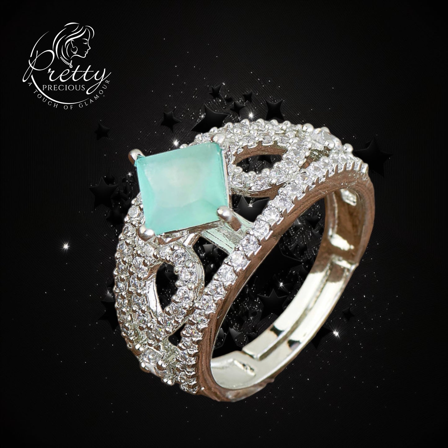 428288-M Cz Adjustable Ring With Rhodium Plating-Mint