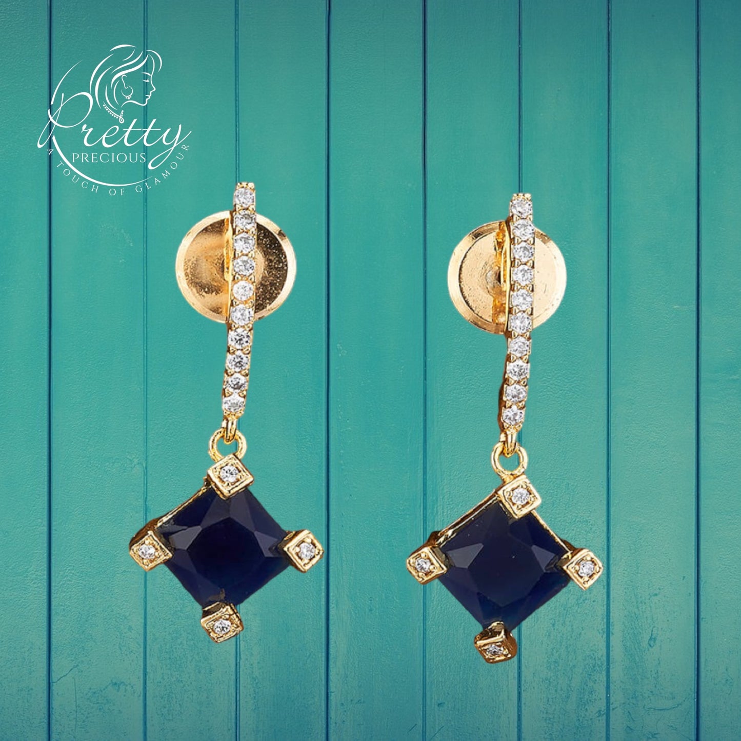 422391 Cz Short Earring With Gold Plating