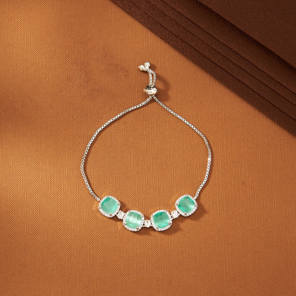 433642 Cubic Zirconia Adjustable Bracelet With Mehndi Plating-Mint