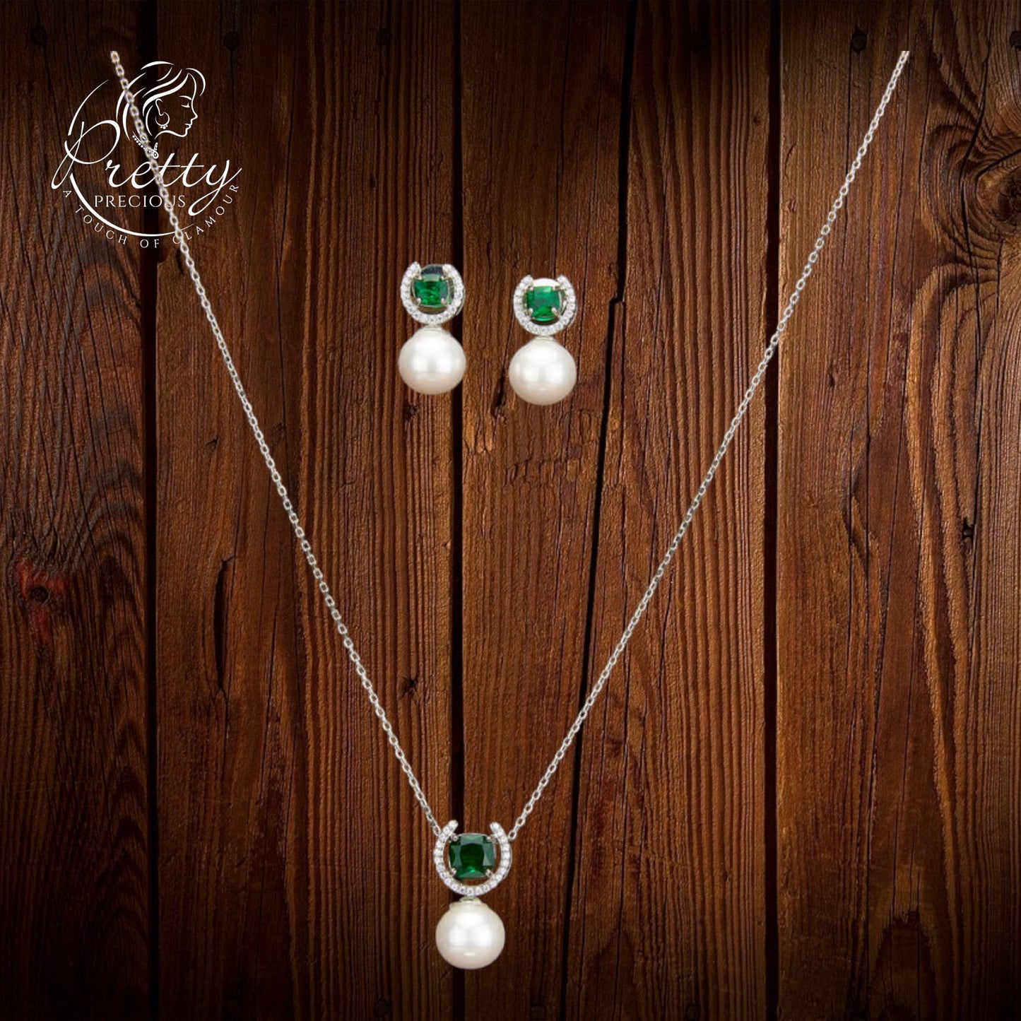 430290 Cz Delicate Pendant Set With 2 Tone Plating-Green