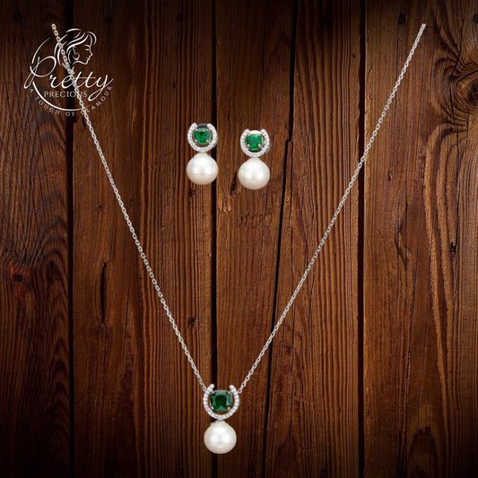 430290 Cz Delicate Pendant Set With 2 Tone Plating-Green