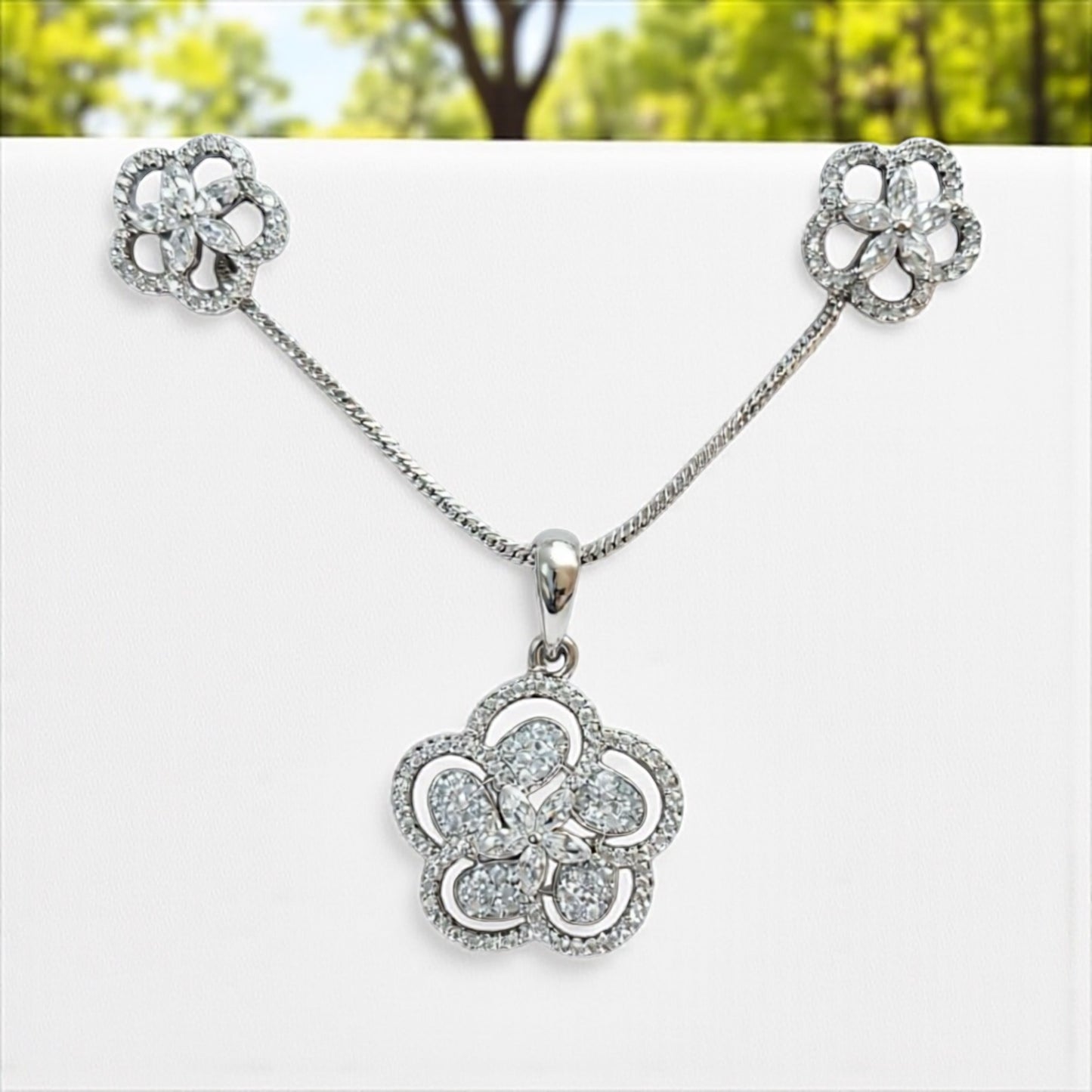 92859-PS-American Diamond Delicate Pendant Set With Rhodium Plating