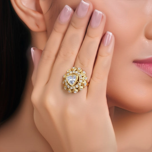 110520-Indo Western Classic Ring With Gold Plating-White