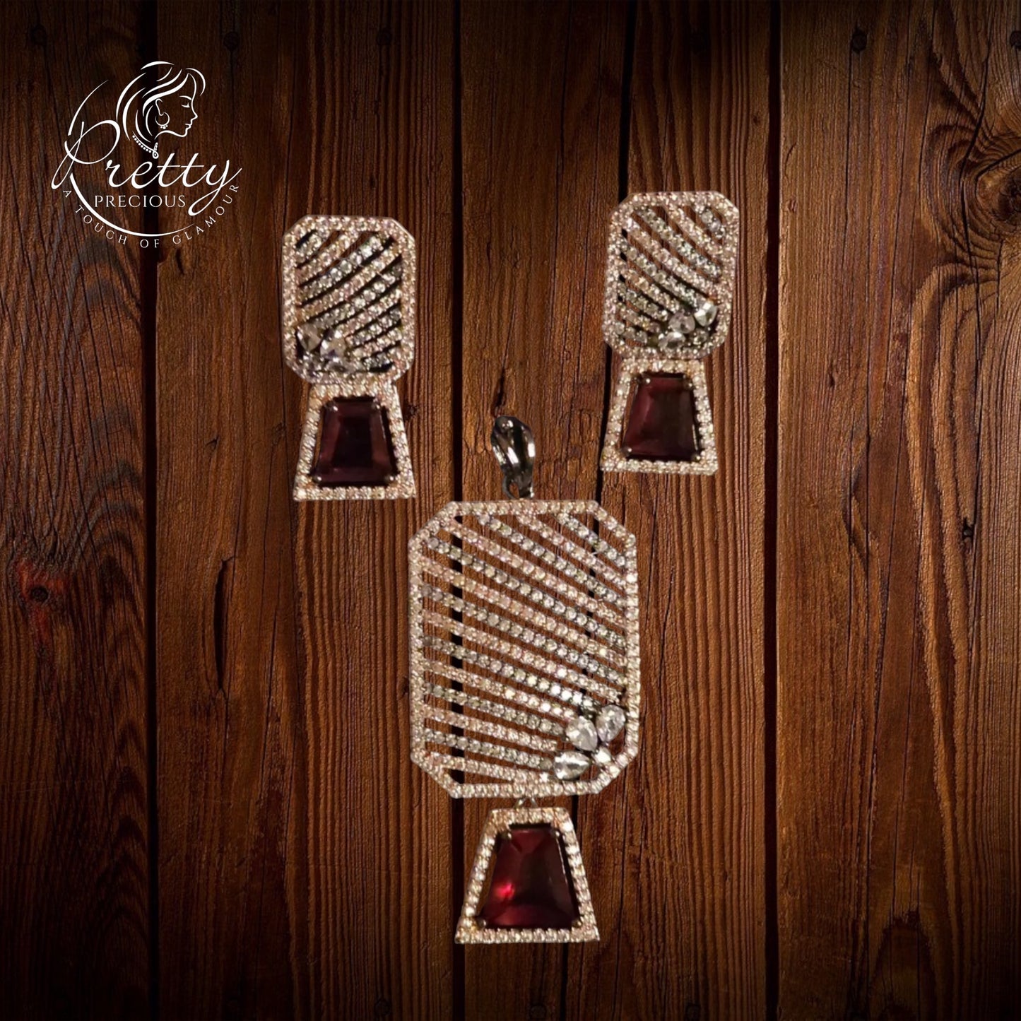 417674 Cz Classic Pendant Set With 2 Tone Plating