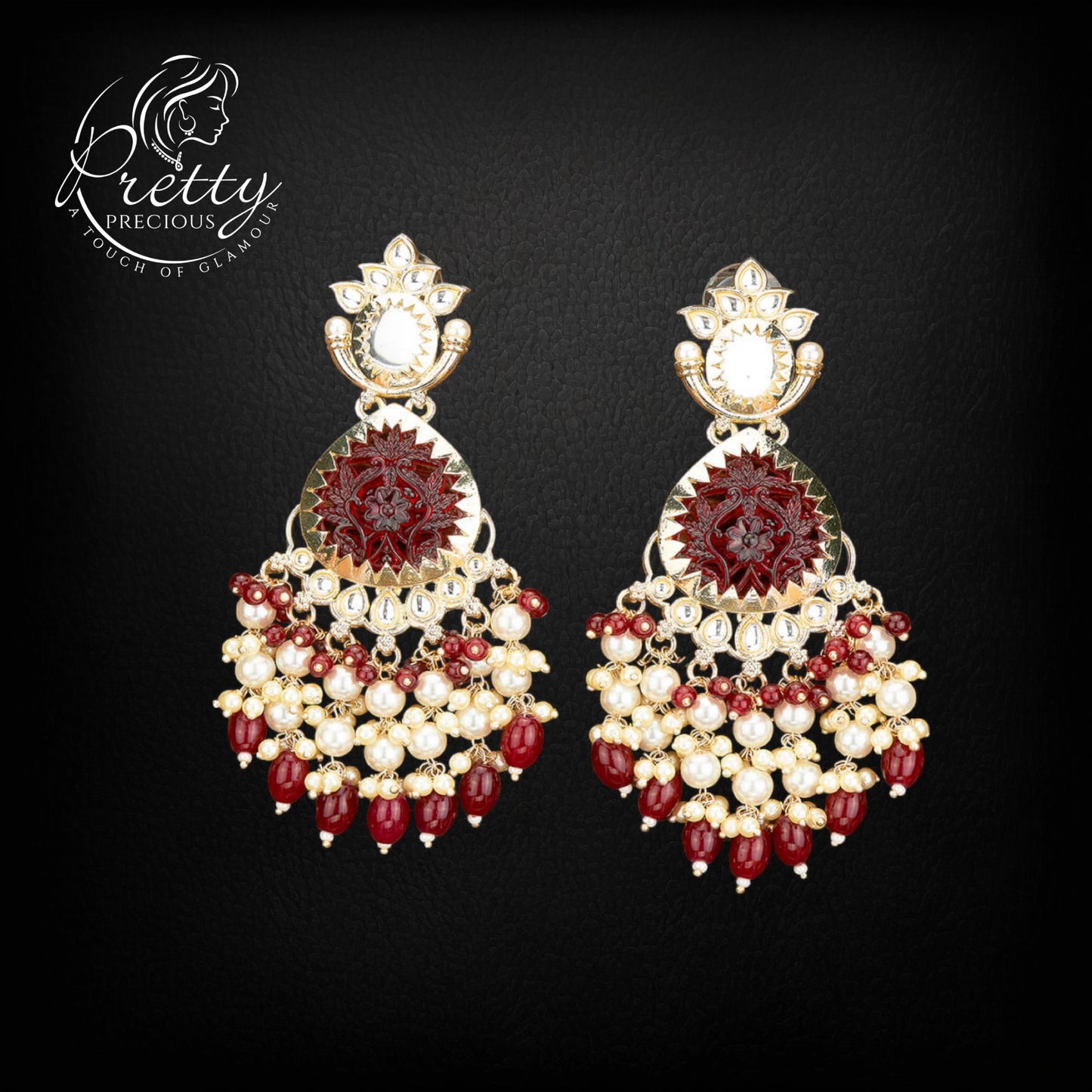 110581 Indo Western Beads Earring With Gold Plating-Maroon