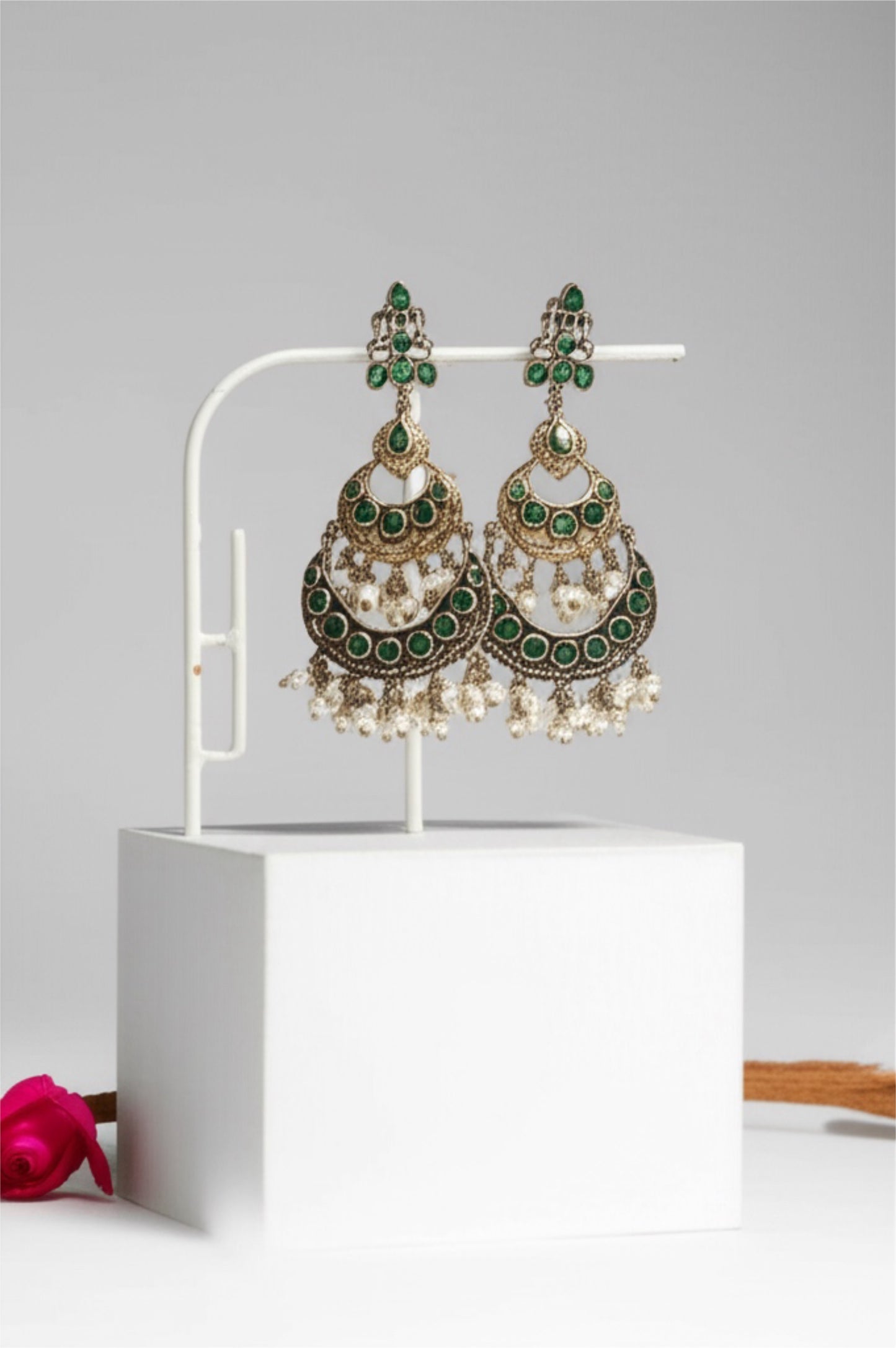 806424 Pretty Precious Fashion Oxidised Silver Stylish Party Wear Earrings for Women and Girls-Green