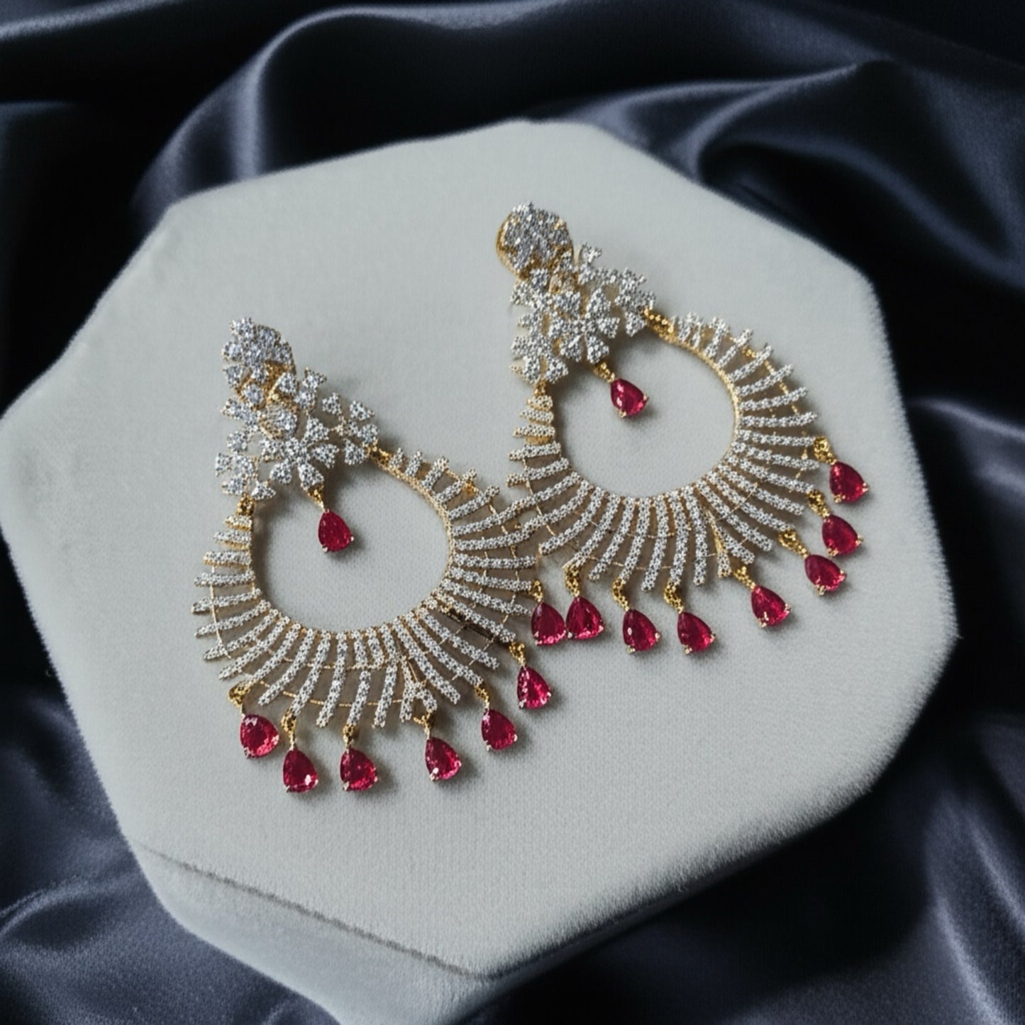 425093 Cubic Zirconia Chand Earring With 2 Tone Plating