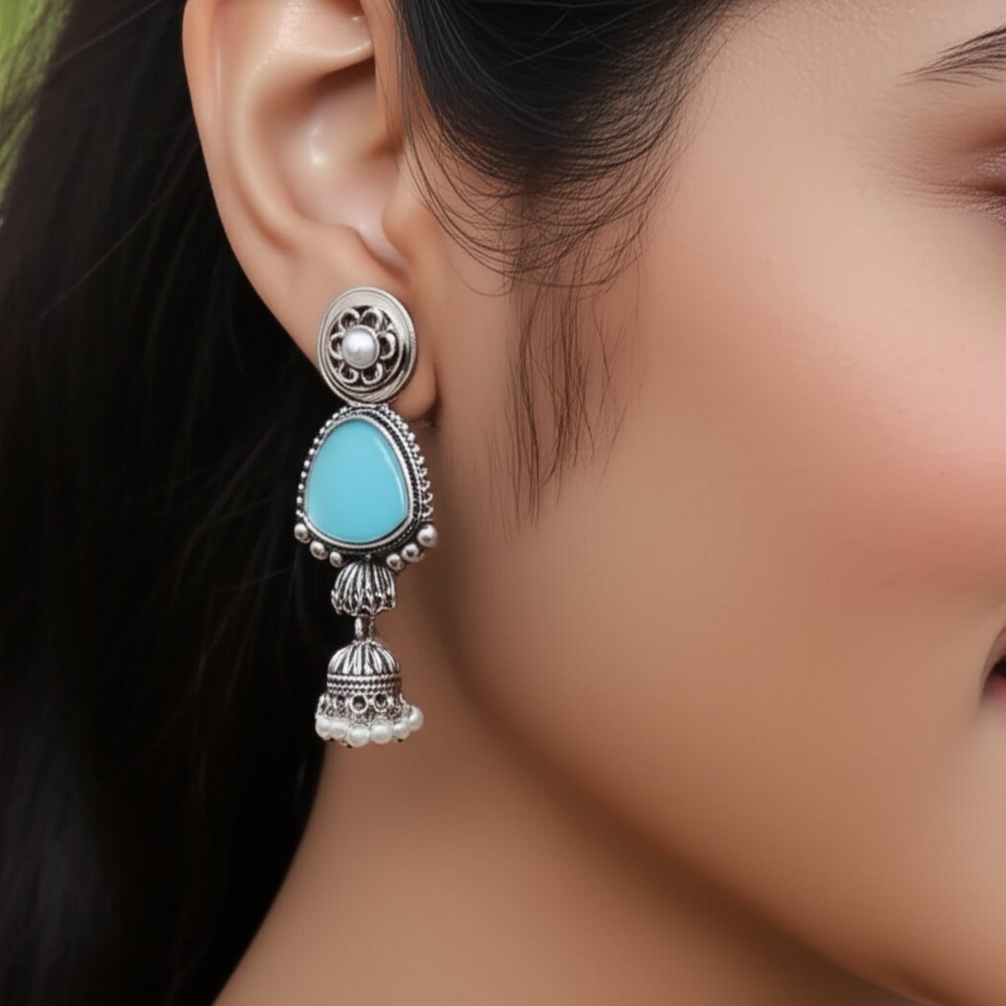 807043 Pretty Precious Fashion Oxidised Silver Stylish Party Wear Earrings for Women and Girls