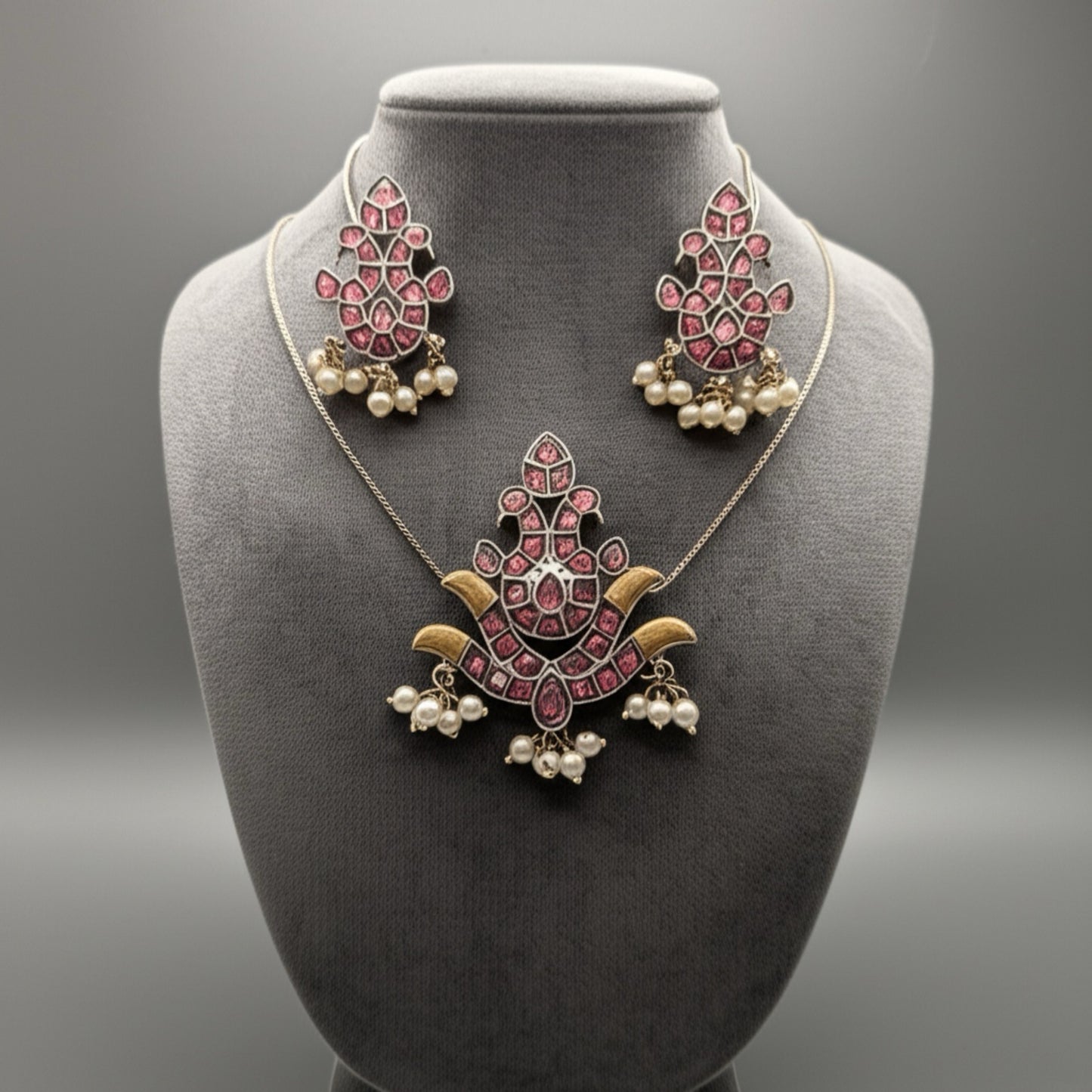 805145 Pendant Set With Oxidized Plating-Ruby