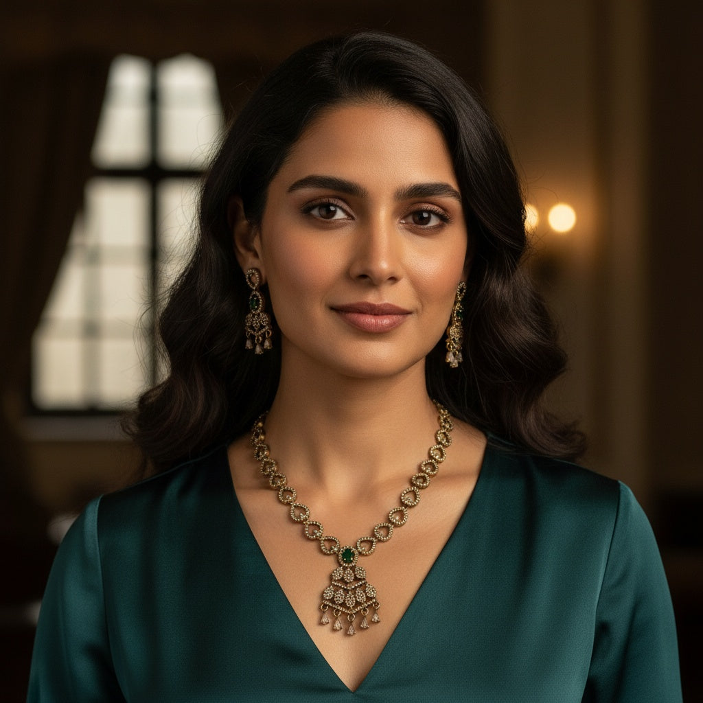 94309-NS Cz Delicate Necklace Mehndi Plating