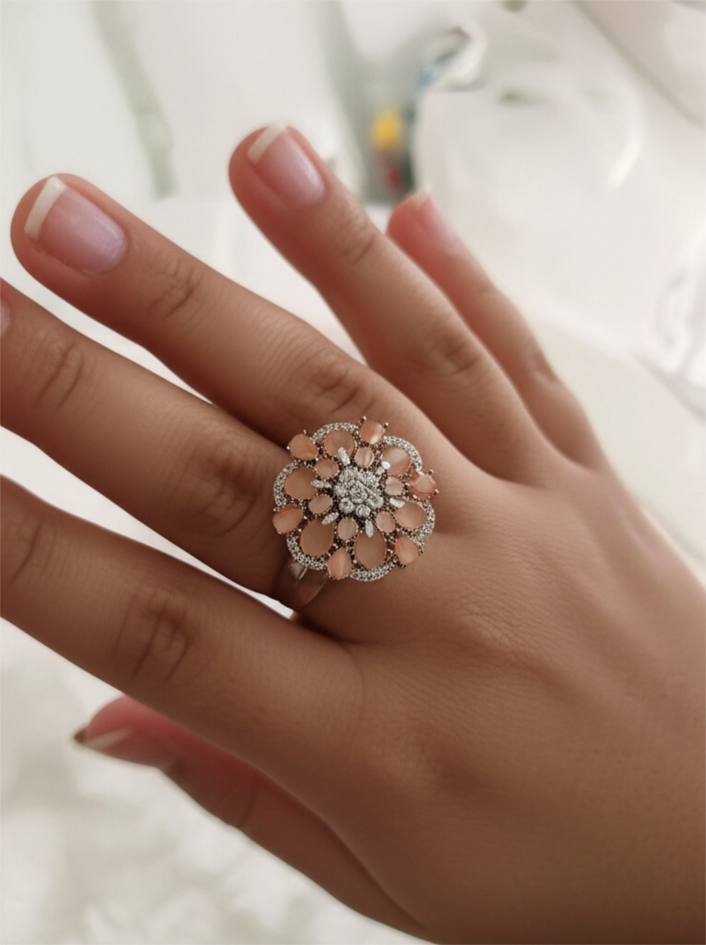 40185 Cz Adjustable Ring Peach