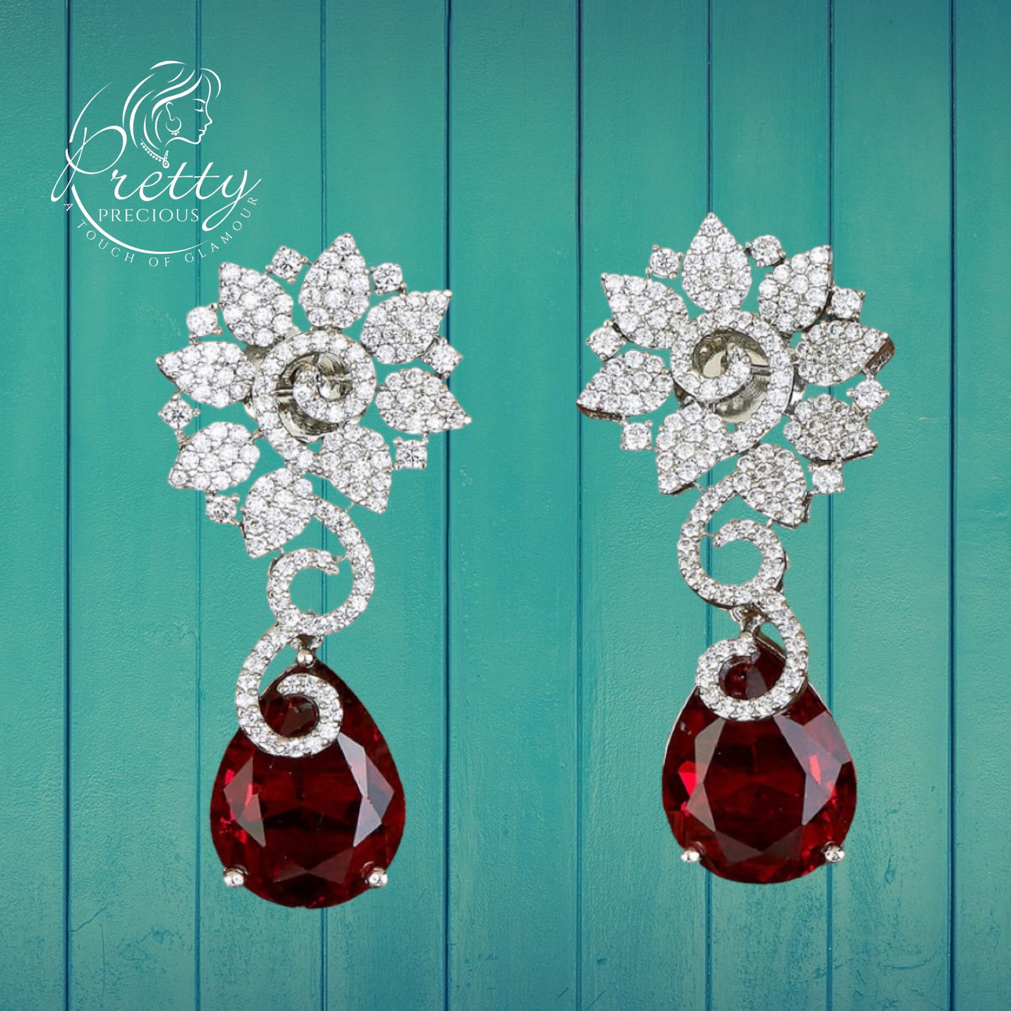 428000 Cubic Zirconia Short Earring With Rhodium Plating-Rani