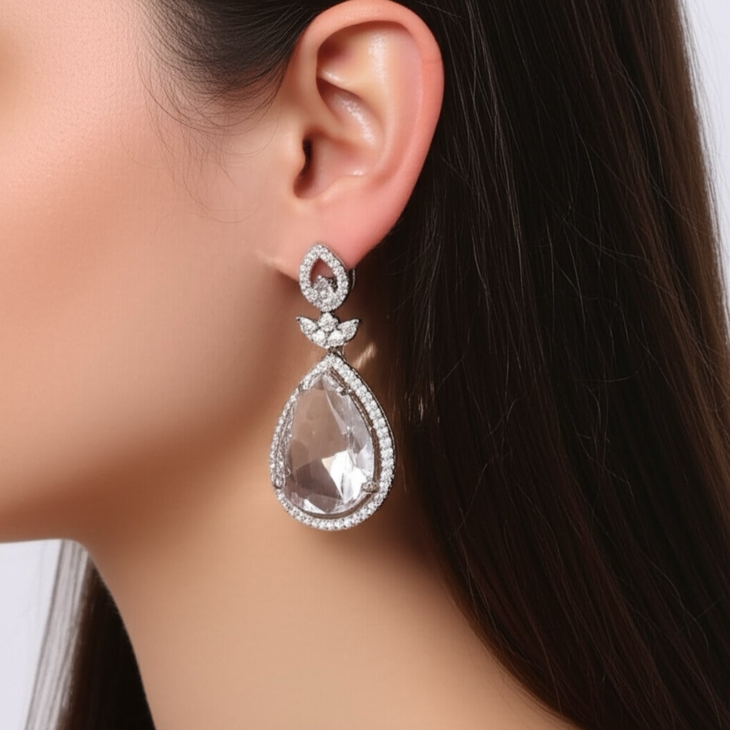 431856 CZ Earring With Rhodium Plating-White